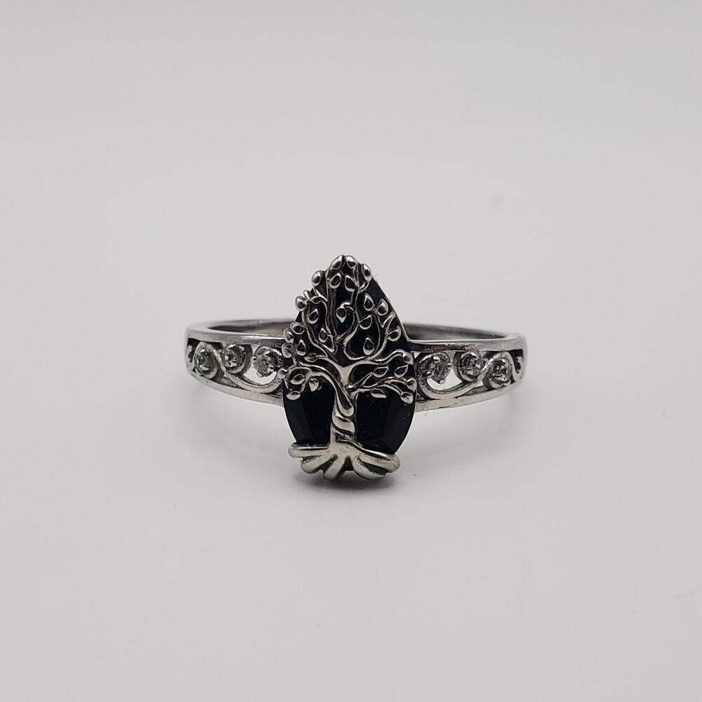 YFN Black Tourmaline Ring – Sterling Silver Crystal Tree of Life Design Size 10